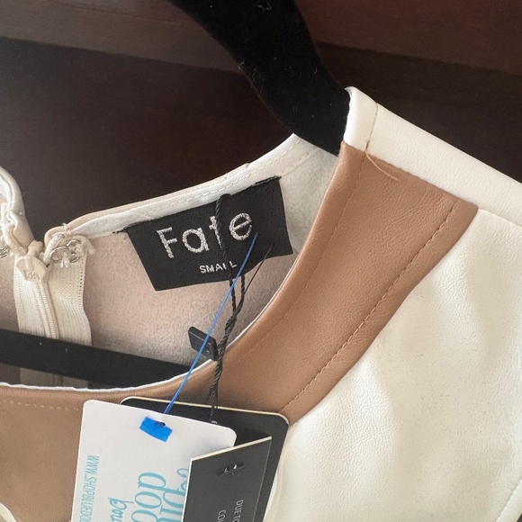 Size Small Fate Neutral Faux Leather Sleeveless Shift Dress with Ruffle Hem - Picture 2 of 3